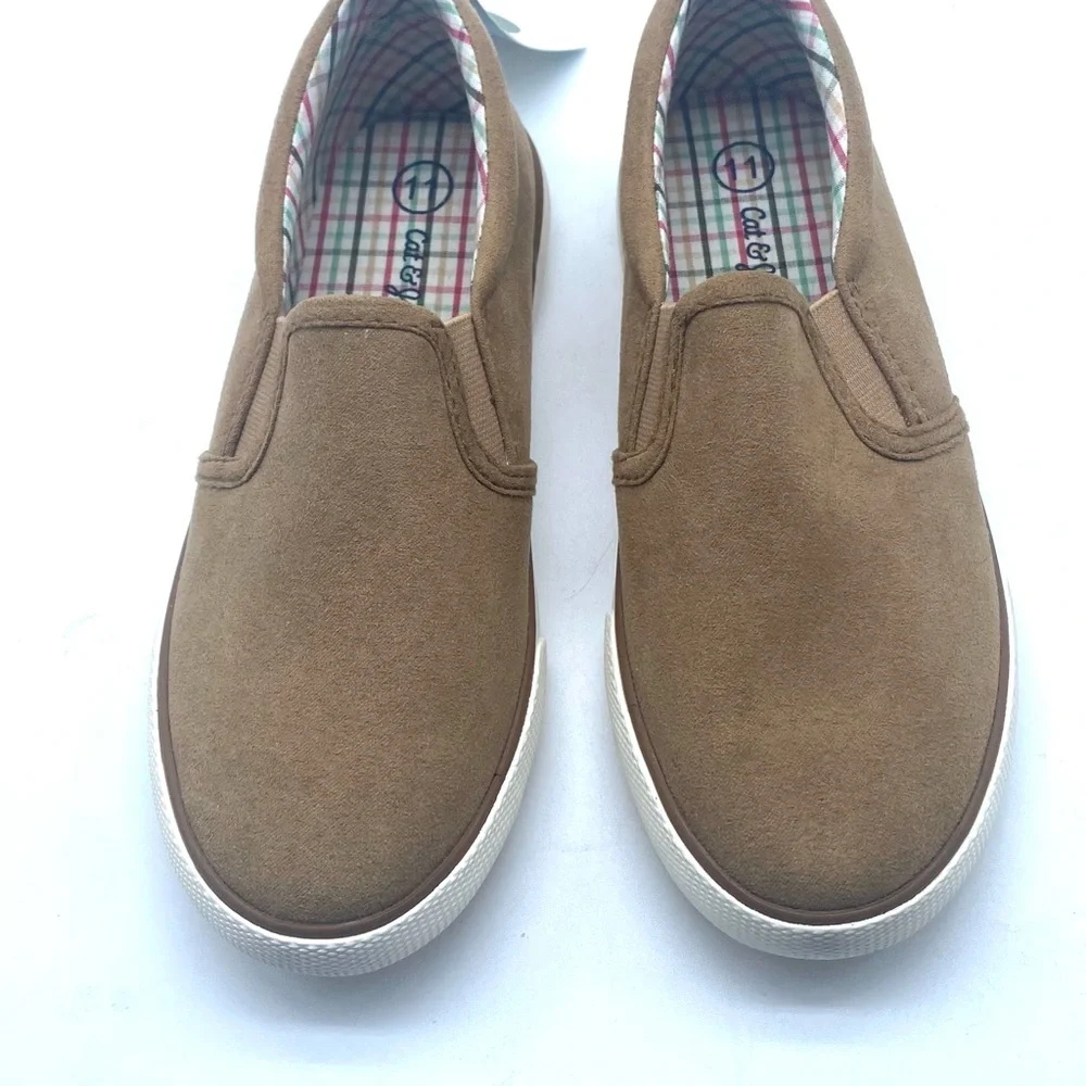 This is a pair of Cat & Jack Keagan slip-on sneakers in a brown